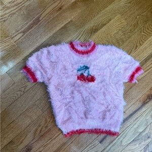 SHEIN Pink Fuzzy Crop Top with Red Trim